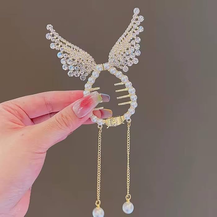 Elegant Tassel Pearl Multi designer Hair Clip Flying Metal Hair Claw Clips Hair Clamps Hair Styling Clips Hair Accessories For Women 1Pcs (Fshtail) - Image 2